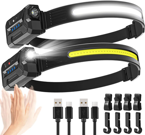 【2 Pack】Head Torch Rechargeable, Super Bright 230° Wide Beam Headtorch, 22 Hours Runtime