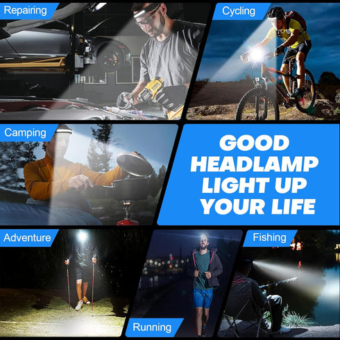 【2 Pack】Head Torch Rechargeable, Super Bright 230° Wide Beam Headtorch, 22 Hours Runtime